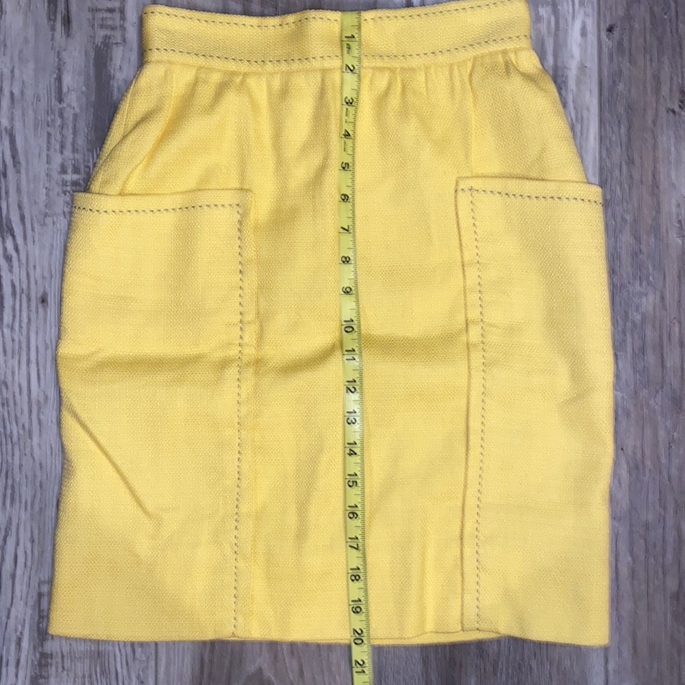 Anthropology- Cartonnier Yellow Pencil Skirt w Patch Pockets & contrasting blue - Picture 4 of 11